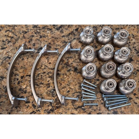 Satin Nickel Cabinet Knobs & Handles Set 11 Knobs & 3 Handles - Picture 10 of 13